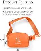 YOSHUYUKI Fanny Pack Cross Body Bag Small Crossbody Bags for Women Men Trendy Nylon Waterproof Mini Purse Travel Running Belt Lulu Dupes Bum Hip Chest Waist Pack Side Bag Must Have Orange