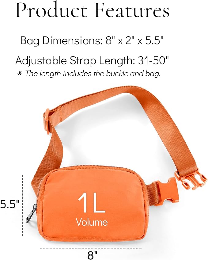 YOSHUYUKI Fanny Pack Cross Body Bag Small Crossbody Bags for Women Men Trendy Nylon Waterproof Mini Purse Travel Running Belt Lulu Dupes Bum Hip Chest Waist Pack Side Bag Must Have Orange