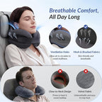 ZIKEE Dual-Layer Memory Foam Neck Pillow for Airplane, Travel Pillow with Seat Straps to Secure Head & Neck, Ergonomic Ear-Friendly Neck Pillow for Traveling with Breathable Vent Holes, Airy Cover