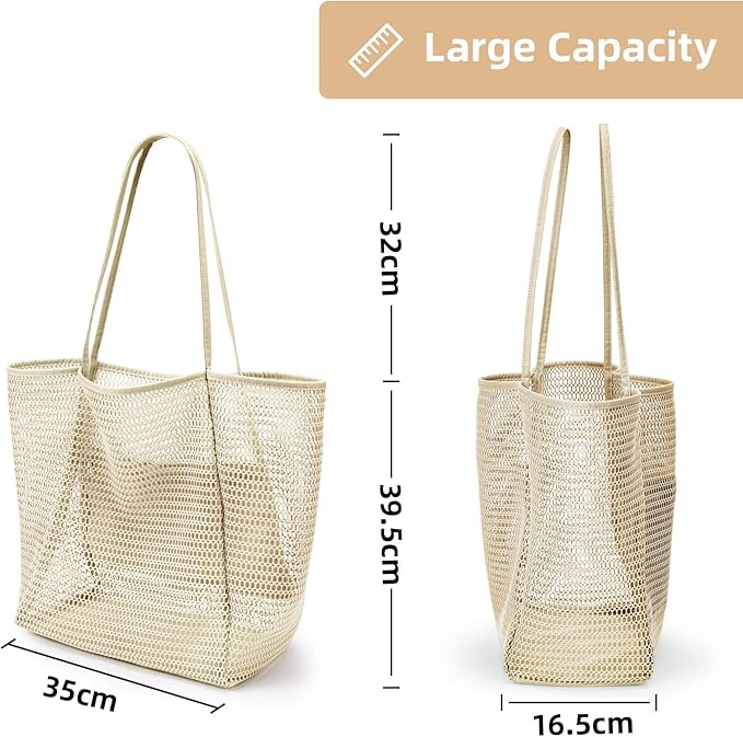 KALIDI Beach Nylon Mesh Tote Bag, Casual Tote Bag Hobo Women Foldable MAX 23L Shoulder Bag For Beach Picnic Vacation