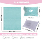 3 in 1 Travel Blanket Pillow Set - 350 GSM Thick Travel Blanket Airplane Compact with Bag, Soft Bag with a Pocket, Inflatable Travel Pillow for Camping & Car Trip(Mint Green)