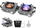 2 Propane Burners Camping Stove, 30,000 BTU Folding Camp Stove with Windproof Grates and Frying Pan,Portable Camping Stoves with Carrying Bag,Camping Essentials for Tailgating/Grilling/Coffee,Titanium