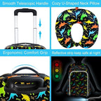 5Pcs Kids Suitcase Set for Boys, 16.5" Hardside Luggage with Spinner Wheels, Dinosaur Travel Carry on Luggage Airline Approved (Black)