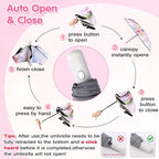 Kids Folding Umbrella Auto Open/Close Umbrellas for Rain Round Corner Safe Design UV Resistant Automatic Children Travel Umbrellas Reinforced Canopy 360° Reflective Strip Lightweight for Girls & Boys