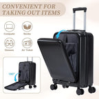 GDFStudio 14/20 Inch 2 Piece Luggage Set with Front Opening Design, ABS Hard Shell Spinner Suitcase with Combination Lock,360° Silent Wheels, Retractable Handle, and 14” Portable Cosmetic Case,Black