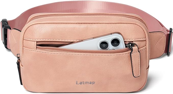 LATMAP 2L Fanny Packs Everywhere Belt Bag Small Fashion Crossbody Waist Pack Faux Leather Waterproof Sling Chest Bag For Women Trendy Pink