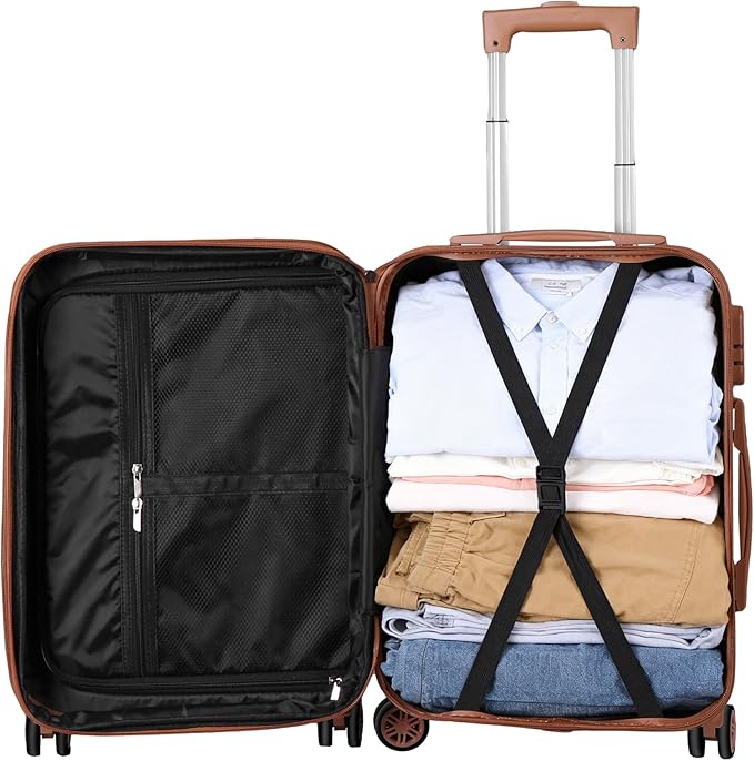 SUPER DEAL 21 Inch Carry On Luggage, Expandable Hardshell Spinner Suitcase with 360-Degree Wheels Height Adjustable Handle for Travel Business Trip, Cream White