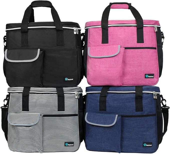 PetAmi Dog Travel Bag, Travel Pet Bag Organizer, Dog Food Travel Bag with Container Collapsible Bowls, Pet Travel Supplies Gift Accessories for Weekend Camping, Puppy Cat Diaper Bag, Pink Large