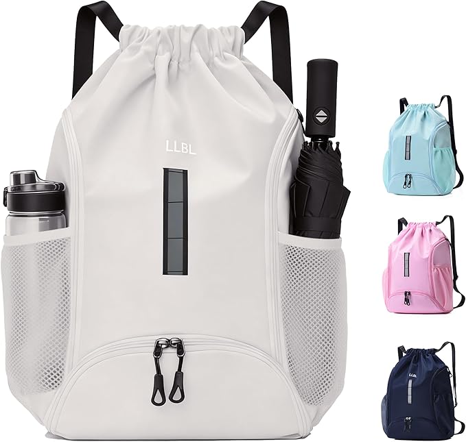 Drawstring Gym Backpack, Sports Bag with Adjustable Shoulder Straps, Cinch Sack for Fitness, Swimming, Travel (Beige)