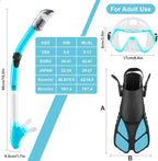 ZEEPORTE Mask Fin Snorkel Set, Travel Size Snorkeling Gear for Adults with Panoramic View Anti-Fog Mask, Trek Fins, Dry Top Snorkel and Gear Bag for Swimming Training, Snorkeling Kit Diving Packages