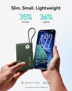 INIU 45W Power Bank, Fast Charging Portable Charger with Built-in USB C Cable, 10000mAh Small Type C Powerbank, Battery Pack for iPhone 17 16 15 14, iPad, Samsung S25 S24 etc Travel Camping, Green