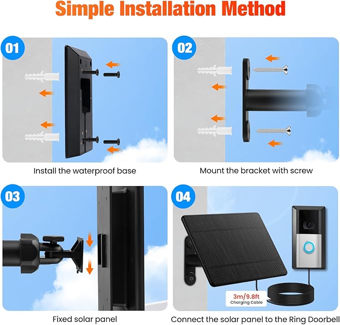 Solar Charger Only Compatible with Battery Doorbell (Type-C Port) Waterproof Continuously Solar Panel, Adjustable Panel