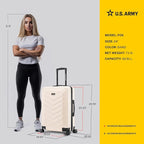 US ARMY Fox 24 inch Hardside Luggage with Spinner Wheels | Lightweight Medium Suitcase for Shorter Travel | Chevron Icon, Gel Handle, Side Studs, Retractable Trolley, Heavy Duty | Sand