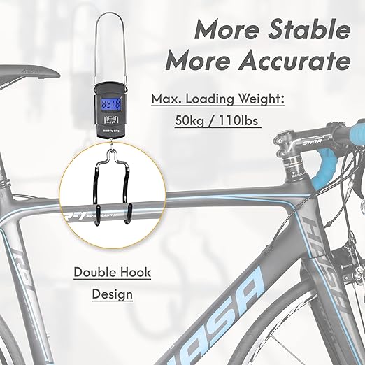 CyclingDeal Backlit LCD Display Digital Bike Scale - Electronic Balance with Double Hanging Hook Measures in kg, lbs, jin, oz - More Stable & Accurate - Max. Load Capacity 110 lbs