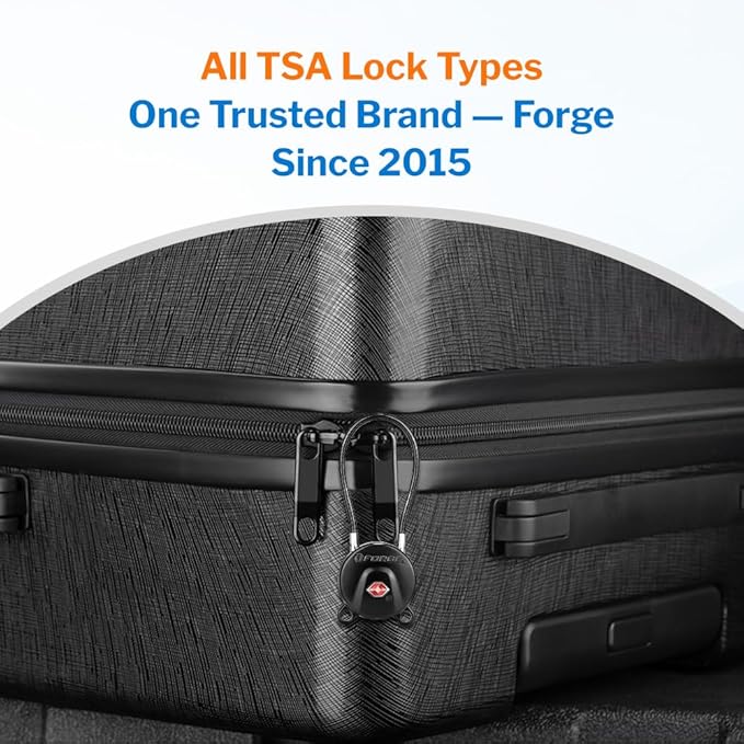 Forge TSA Approved Luggage Locks Ultra-Secure Dimple Key Travel Cable Locks with Zinc Alloy Body- 4 Locks, Black, Blue, red, Green.