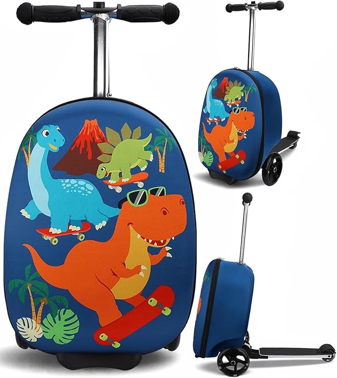 emissary Kids Luggage with Wheels, Hardside Toddler Carry On Suitcase Set, Lightweight Rolling Travel Bag for Boys and Girls, Airline Approved Travel Gifts - Blue Scooter