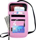 RFID Blocking Travel Neck Wallet Pouch and Passport Holder, Travel Neck Pouch Passport Holder for Women & Men - Pink