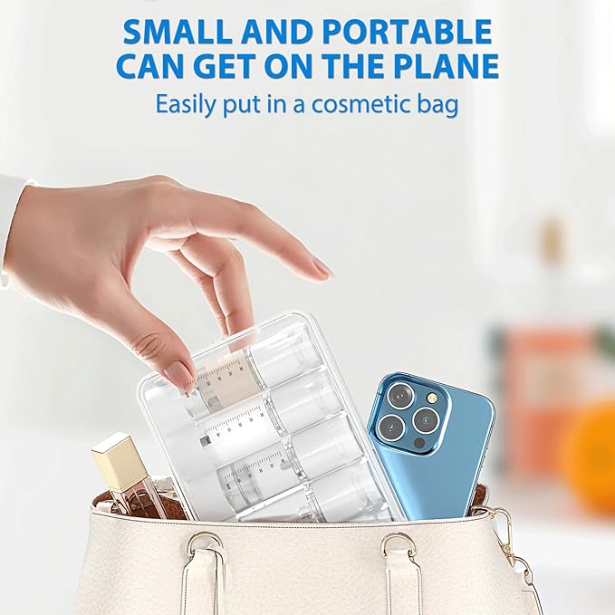 Travel wash bottle, 5-piece vacuum dispensing bottle set with clear storage box, suitable for shampoo, lotion, cosmetics, TSA certified travel container, suitable for vacation and business travel.