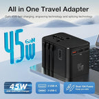 45W Universal Travel Adapter – Compact Plug with 3 USB-C & 2 USB-A Ports for EU/UK/US/AU, International Power Adapter Worldwide Charger, CE/FCC/RoHS Certified (Blue)