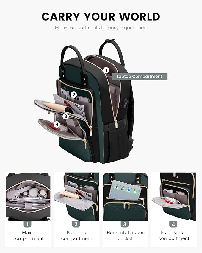 LOVEVOOK Laptop Backpack Purse for Women, 15.6" Laptop Bag for Travel with USB Port, Water Resistant Lightweight Daypacks for College Work Business, Nurse Teacher Computer Backpacks