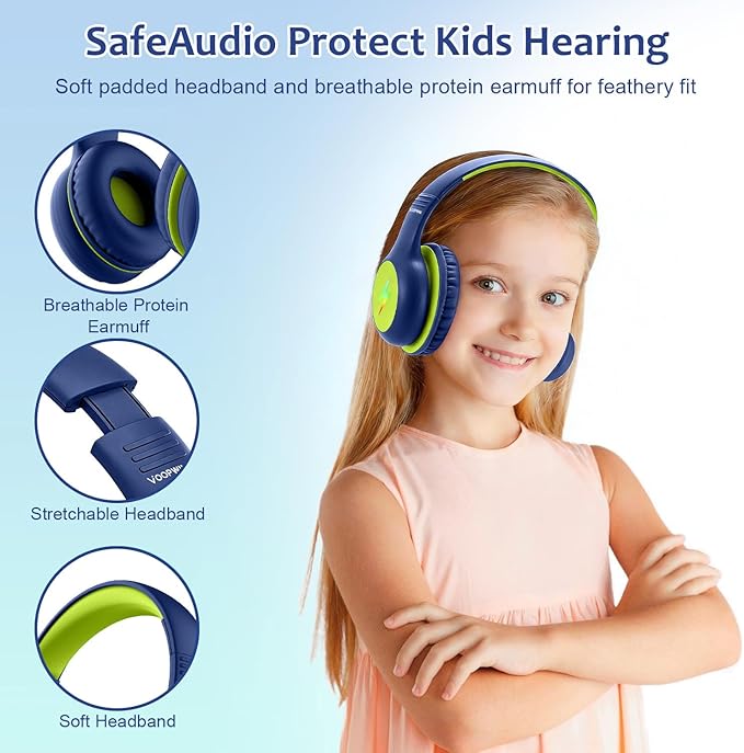 Voopwink Kids Headphones Wired with Microphone, USB Type C Headphones for Kids Girls Boys with Cord/LED Lights/85/94dB Volume Limit, Portable Over Ear Headphones for School/Travel/Tablet/iPad