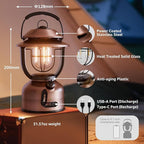 Lepro Vintage LED Camping Lantern Rechargeable - 15000mAh Power Bank, 1000LM Stepless Dimming, Dual Color Temp 2500K & 5000K, IPX4 Waterproof Retro Railroad Lantern for Camping, Home Decor & Emergency