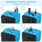 Universal International Travel Power Adapter, All in One Wall Charger with High Speed 2.4A 3xUSB, 3.0A Type-C, European Adapter, Worldwide AC Outlet Plugs for UK, CA, EU, AU, Asia (Blue)