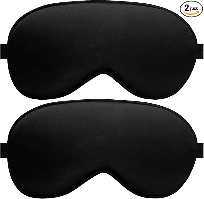 Sleep Eye Mask for Men Women, Silk Sleep Mask for Side Sleeper, Travel Blackout Night Blindfold Eye Shade Cover with Adjustable Strap (Black & Black)