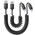 LISEN Coiled USB C Cable, 2 Pack for Android Auto & CarPlay Cable, Short USB A to USB C Cable Compatible with iPhone 17/16/15, Samsung Galaxy S25/S24/S23 A15/A14, Google Pixel 9/8, Space Black 4+6FT