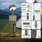 Camping Light Telescopic, Collapsible Tripod Camping Lantern, 12000mAh Rechargeable Camping Lamp with Stand, Dimmable & Portable IPX54 Waterproof Flashlight for Emergency (Military Green)