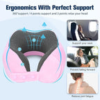 Cirorld Neck Pillow for Traveling, Travel Pillows for Airplanes,100% Pure Memory Foam Travel Neck Pillow, Adjustable Flight Pillow, Portable Plane Accessories with Eye Mask, Earplugs, Carry Bag