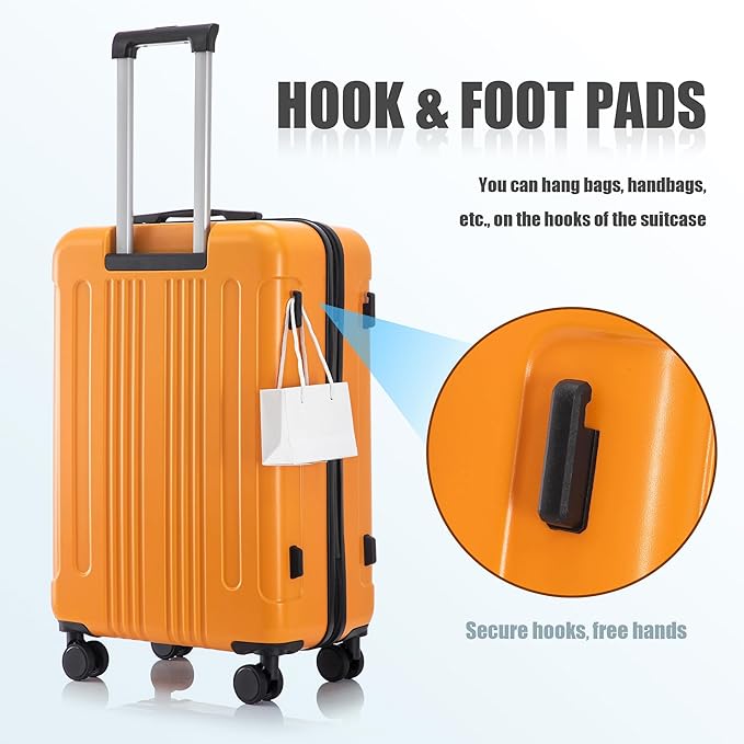 Luggage Sets 3 Piece with Double Spinner Wheels, Carry on Hardshell ABS Suitcases Set with TSA Lock, Lghtweight Checked Luggage for Different Travelling (Black+Orange, 20"/24"/28")