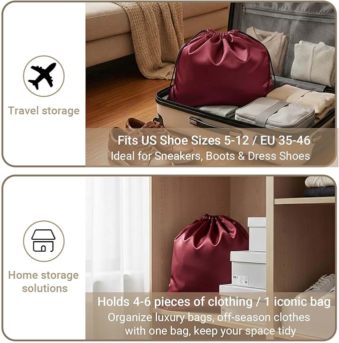 Q&J Fabric Co. 6 Pack Satin Dust Bag 19.7x23.6 inch Burgundy 100% Polyester Silk Bag Purse Dust Bag Shoe Bags for Closet Purse Protector Bag Dust Covers for Purses