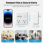 Multi Plug Outlet Extender with 2 USB-A + 2 USB-C & Phone Holder, HITRENDS 1875W/16A 4-Outlet Extender, Non Surge Protector Travel Cruise Ship Essentials, Electrical Wall Splitter for Home Office
