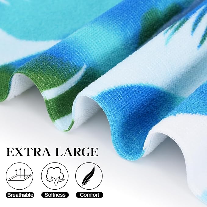 Oversized Terry Beach Towel 36 x 72 in Soft Extra Large XL Big Pool Swimming Towels for Adults Clearance Blanket Travel Essentials Cruise Accessories Must Haves Vacation Stuff Lounge Chair Cover Palm