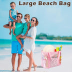 Fammart Mesh Beach Bag with Zipper, Large Beach Tote for Women, Toys Pool Swim Bag Travel Vacation Cruise Essentials