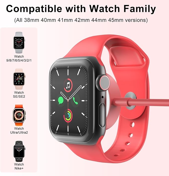2Pack Red for Apple Watch Charger USB Magnetic Wireless Fast iWatch Charger Portable Compatible with iWatch Ultra/Series 9/8/7/6/SE/SE2/5/4/3/2/1-[3.3FT]