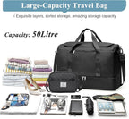 Large Travel Duffle Bag,Carry on Overnight Bag with Shoes Compartment,Weekender Bags for Women for Travel Business Trips Sport Hospital,3 Pcs Set,Black
