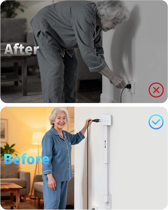 Outlet Extender Stick with 360° Swivel, Wall Plug Power Socket with 3 Outlets & 4 USB Ports(2 USB C), Extends 16"-26", Access Hard-to-Reach Outlets, Use Behind Couches, Nightstands, Desks, and More