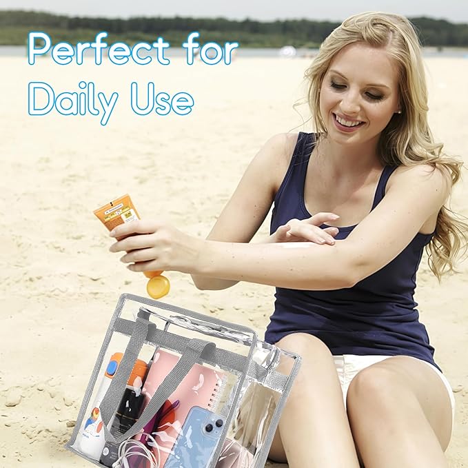 Hoiny Clear Bag for Stadium Events Approved, 12x6x12 Large Transparent Tote Bag with Zipper for Gym Concert Sports Festivals