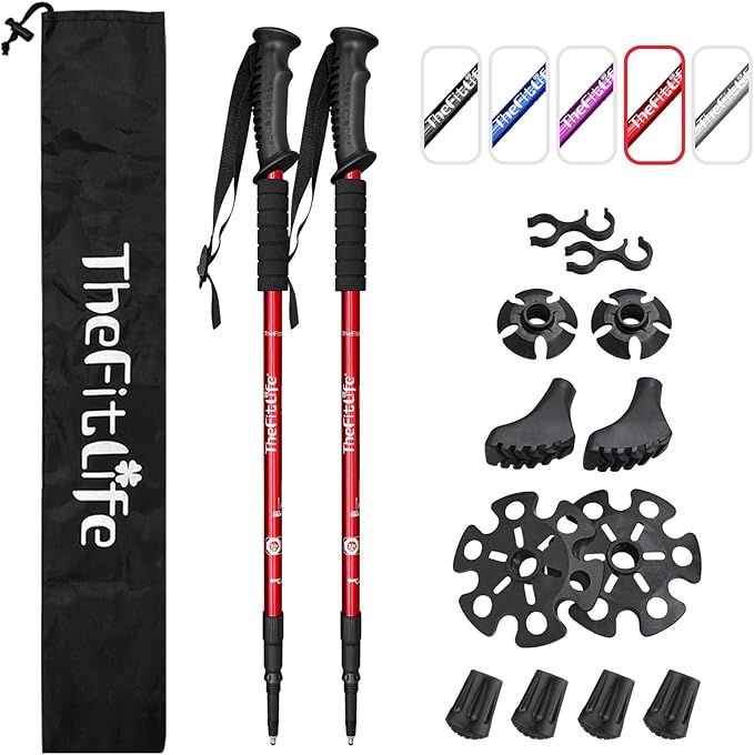 TheFitLife Nordic Walking Trekking Poles - 2 Sticks with Anti-Shock and Quick Lock System, Telescopic, Collapsible, Ultralight for Hiking, Camping, Mountaining, Backpacking, Walking, Trekking