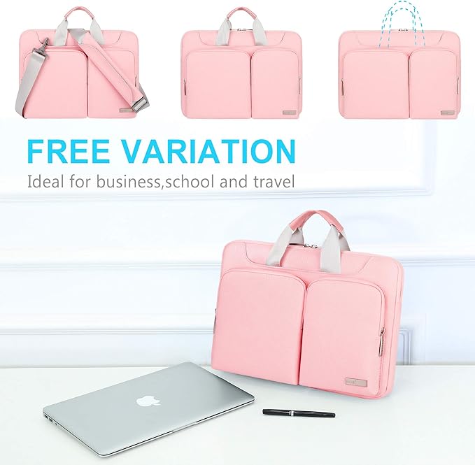 Lacdo 360° Protective Laptop Shoulder Bag for 15 inch MacBook Air M5/A3448 (2026), M4 A3241 2025, M3 A3114, M2 A2941 2024-2023, 15 inch MacBook Pro A1990 A1707, Dell XPS 15 Computer Case Bag, Pink