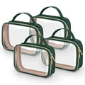 Wedama TSA Approved Toiletry Bag, 4 Pack Clear Makeup Bags with Handles, Quart Size Clear Toiletry Bags, PVC Cosmetic Bags for Women and Men, Carry on Airport Airline Compliant Bag, Dark Green