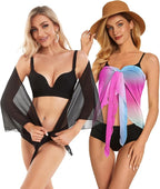 CHICGAL 2 Pieces Women Beach Sarong Bathing Suit Wrap Skirt Sheer Bikini Swimsuit Cover Ups for Swimwear