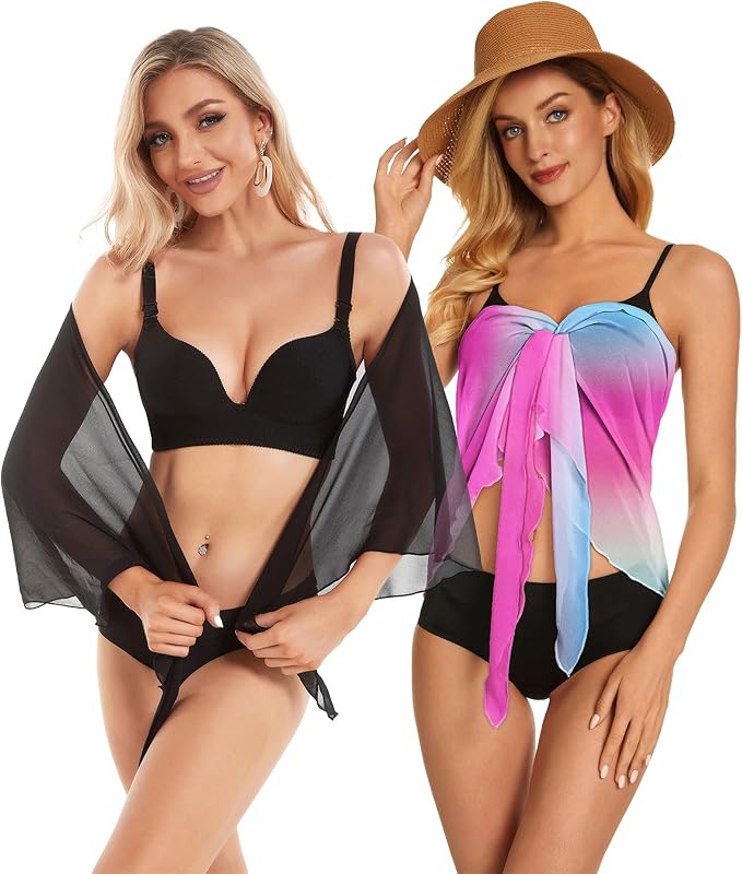 CHICGAL 2 Pieces Women Beach Sarong Bathing Suit Wrap Skirt Sheer Bikini Swimsuit Cover Ups for Swimwear