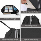 Drawstring Backpack Sports Gym Bag, Draw String Back Bag for Men Women, Lightweight Sackpack with Zipper Pocket, Durable Large Two Tone Black