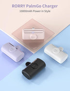 RORRY PalmGo Portable Charger, 10000mAh PD 22.5W Fast Charging Mini Power Bank with Built-in USB C Connector, 3-in-1 Battery Pack for iPhone 17/16/15 Pro/Max, Apple Watch Ultra/11/10/SE, iPad, Black