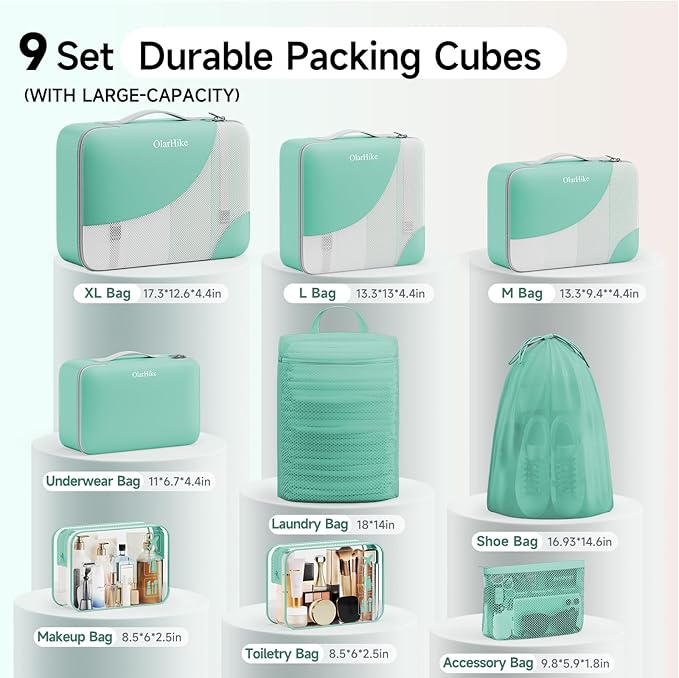 9 Set Packing Cubes for Travel, Gifts for Women Mom,Anti-Tearing Suitcase Organizer,OlarHike Vacation Essentials & Accessories for Cruise Ship