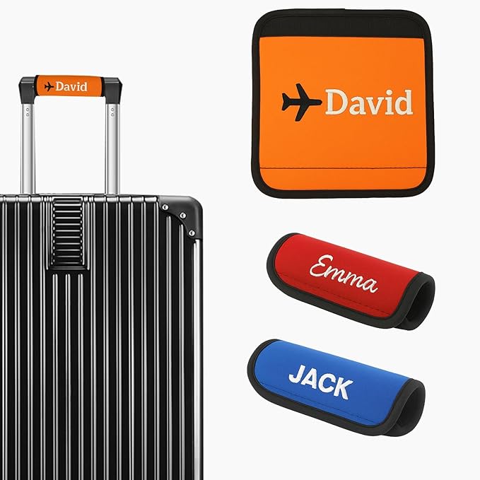 2 Pack Personalized Luggage Handle Wrap with Embroidered Name Custom Soft Grip Handle Cover for Suitcase, Travel Bag Machine Washable Luggage Identifier for Airplane, Cruise, Road Trip