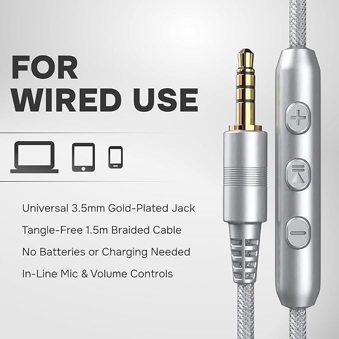 ARTIX CL750 Wired Headphones with Mic — Noise Isolating On-Ear Headphones for Computer and Laptop Wired, Plug in Corded Headphone with Wire (Foldable, Aux Jack 3.5mm)
